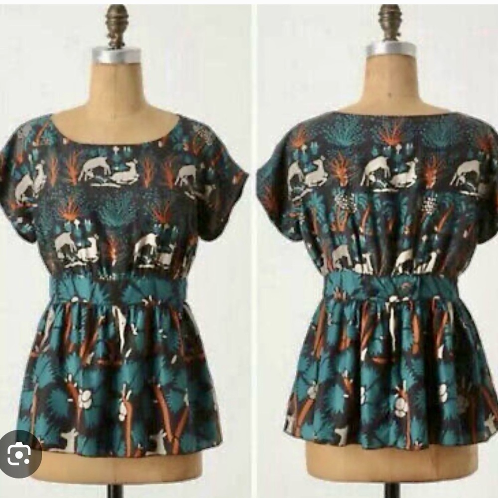 Anthropologie Anna Sui Silk Peplum Deer Blouse 4